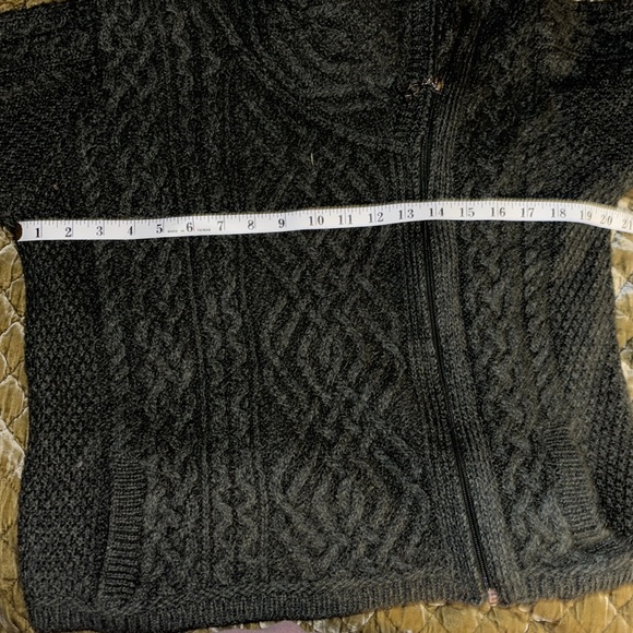 ARAN MOR Merino Wool Cable Knit Side Zip Short sweater size M green - Picture 10 of 11